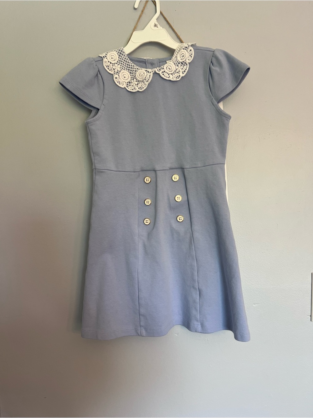 Janie & Jack Girls Blue Dress with Lace Peter Pan Collar